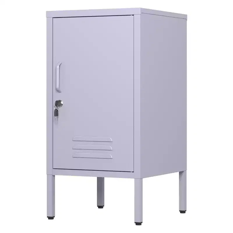 Table d'appoint en métal avec 2 étagères réglables, porte verrouillable et dispositif anti-basculement