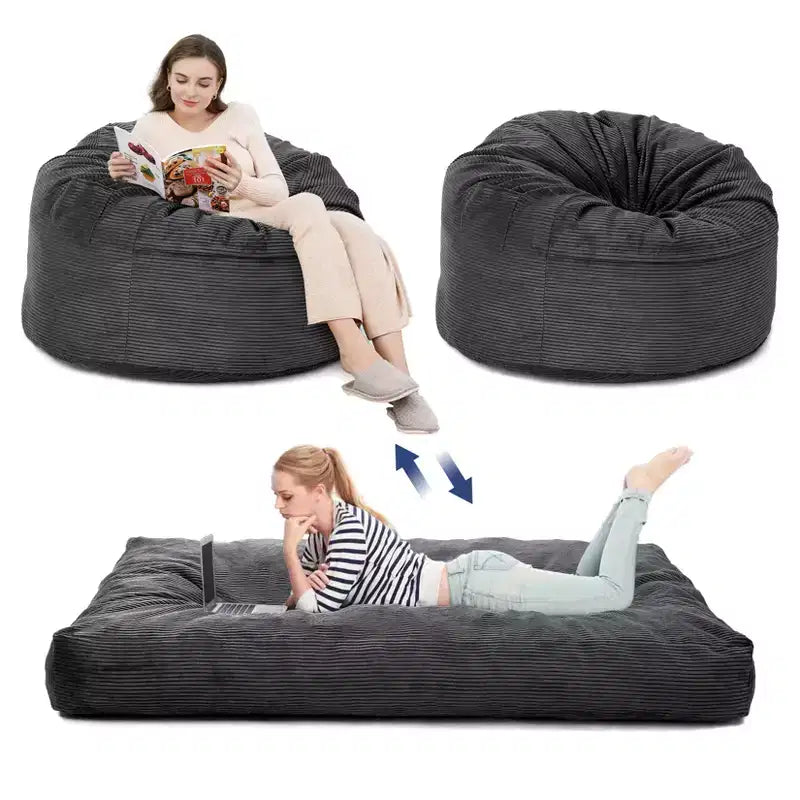 2 In 1 Bean Bag Chairs, Large Bean Bag Chairs, Convertible Floor Cushions for Adults, Giant Bean Bag Bed