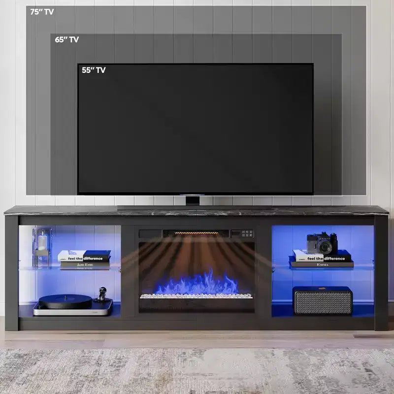 Bestier Electric Fireplace TV Stand for TVs up to 75, Farmhouse LED Entertainment Center Console Table for Living Room, Black
