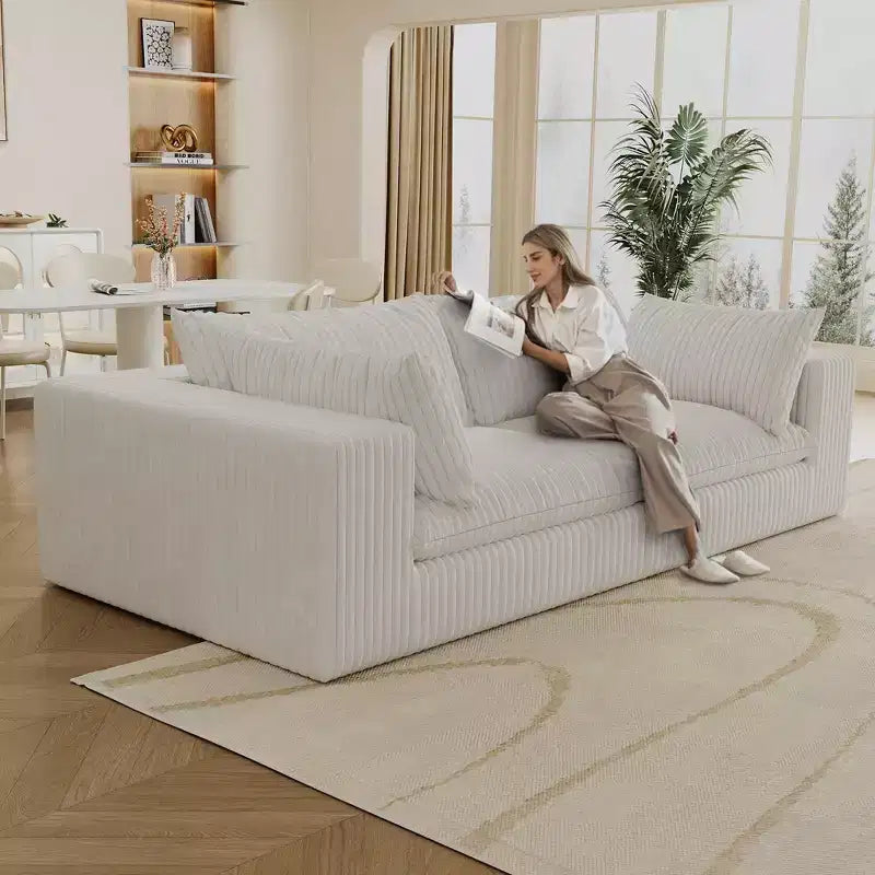 Canapé de 78,8 po en velours côtelé et assise profonde avec coussins amovibles