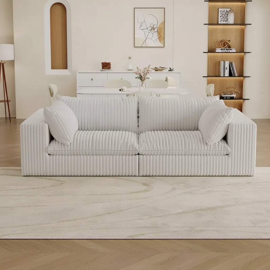 Canapé de 78,8 po en velours côtelé et assise profonde avec coussins amovibles