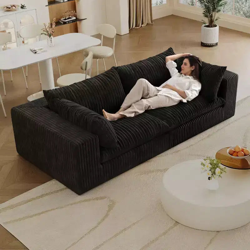 Canapé de 78,8 po en velours côtelé et assise profonde avec coussins amovibles