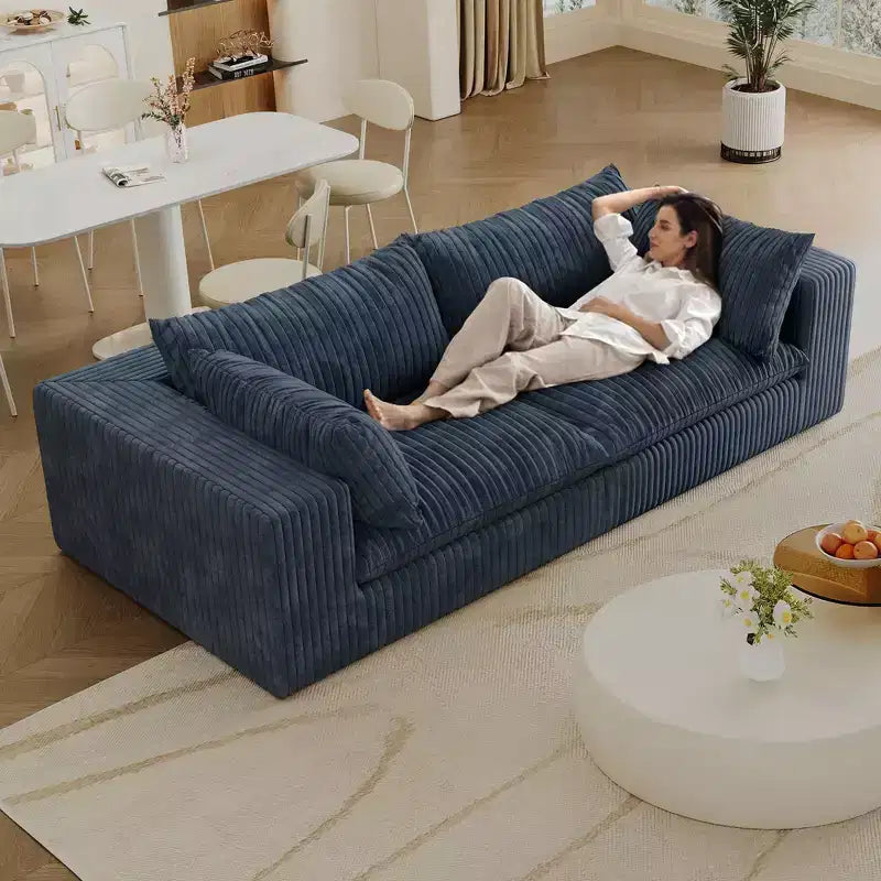 Canapé de 78,8 po en velours côtelé et assise profonde avec coussins amovibles