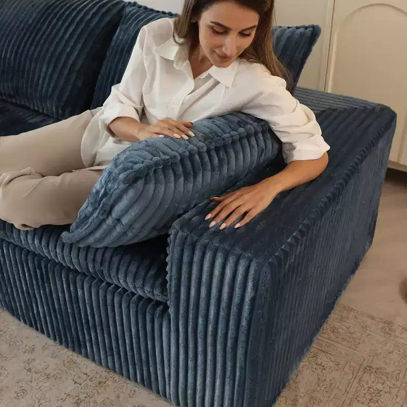 Canapé de 78,8 po en velours côtelé et assise profonde avec coussins amovibles