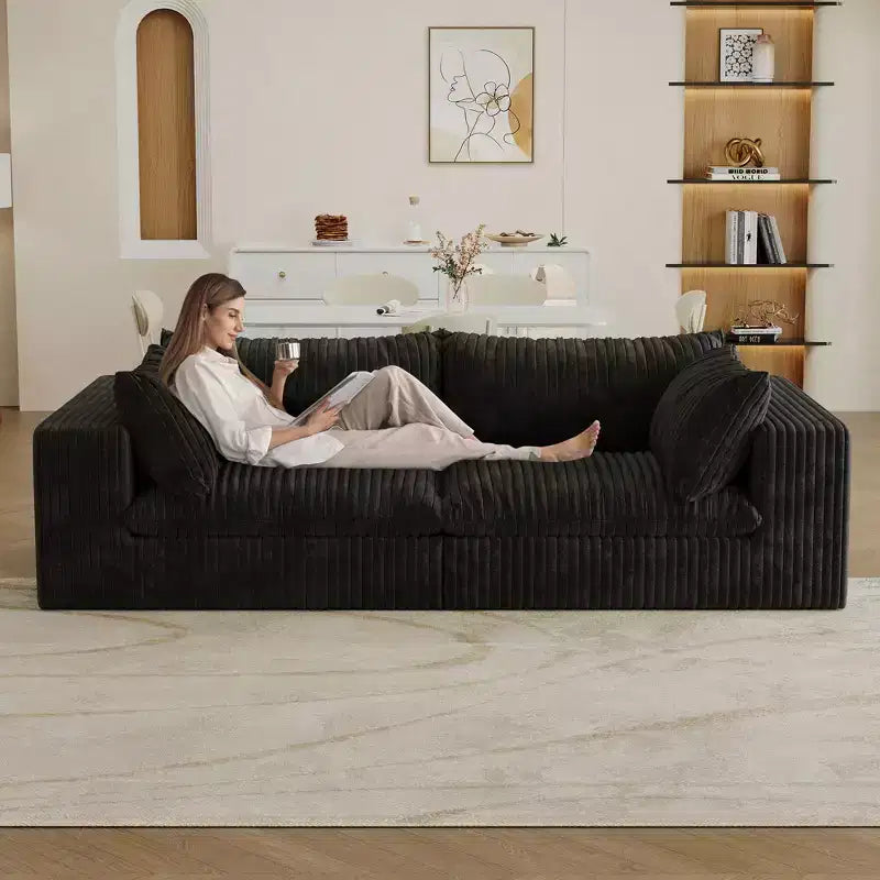 Canapé de 78,8 po en velours côtelé et assise profonde avec coussins amovibles