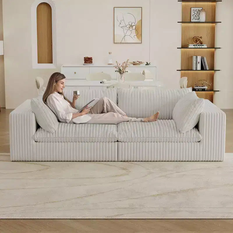 Canapé de 78,8 po en velours côtelé et assise profonde avec coussins amovibles