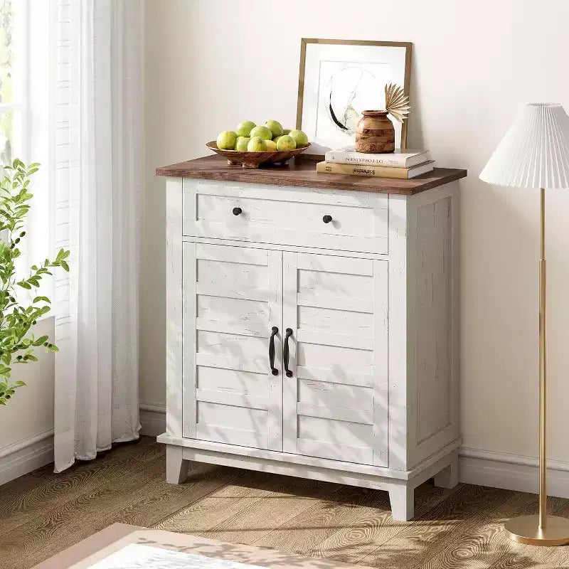 Meuble de rangement de 31,5 po avec tablettes réglables et portes à lattes