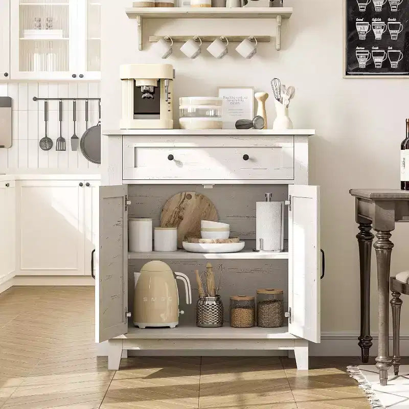 Meuble de rangement de 31,5 po avec tablettes réglables et portes à lattes