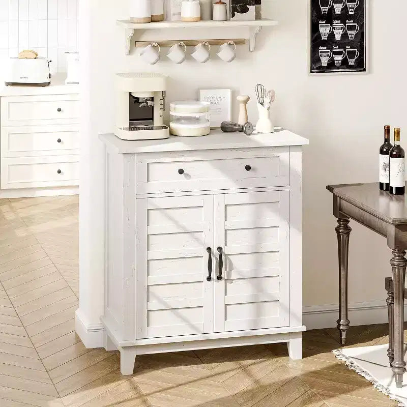 Meuble de rangement de 31,5 po avec tablettes réglables et portes à lattes