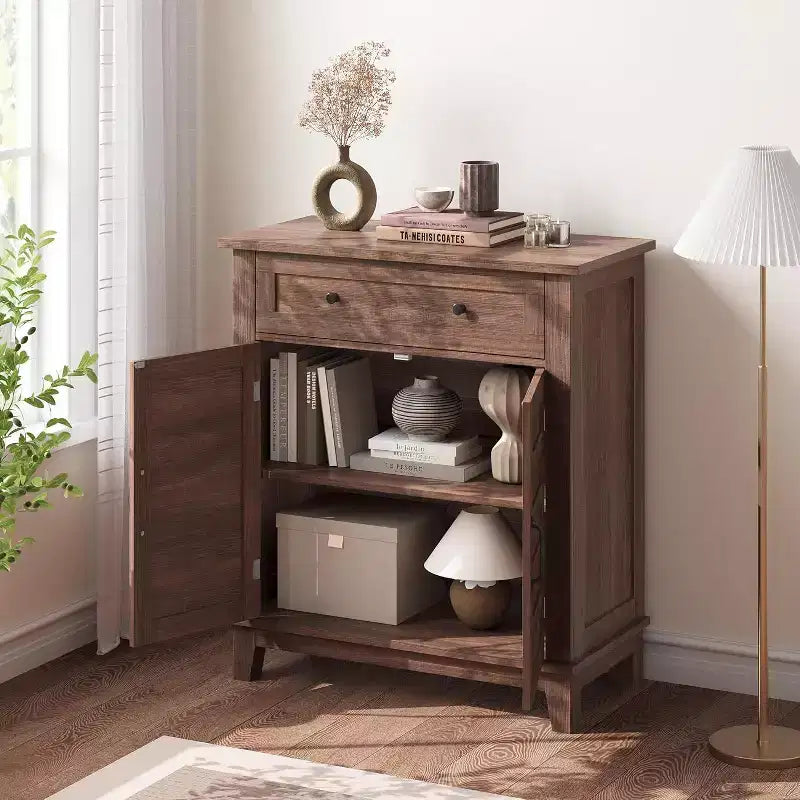 Meuble de rangement de 31,5 po avec tablettes réglables et portes à lattes