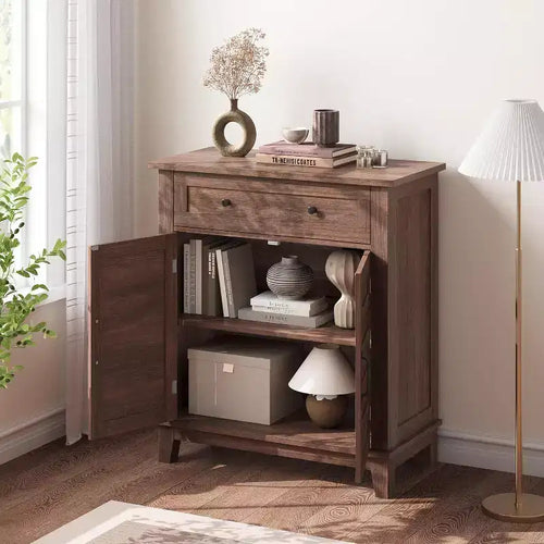Meuble de rangement de 31,5 po avec tablettes réglables et portes à lattes
