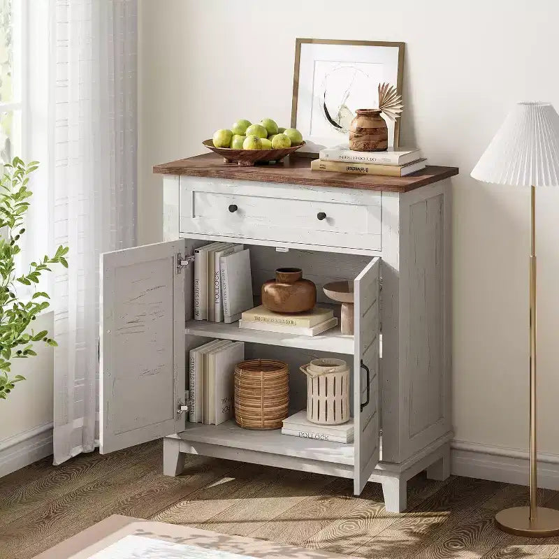 Meuble de rangement de 31,5 po avec tablettes réglables et portes à lattes