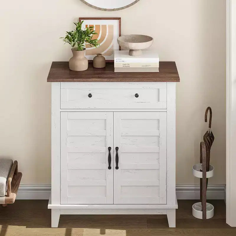 Meuble de rangement de 31,5 po avec tablettes réglables et portes à lattes