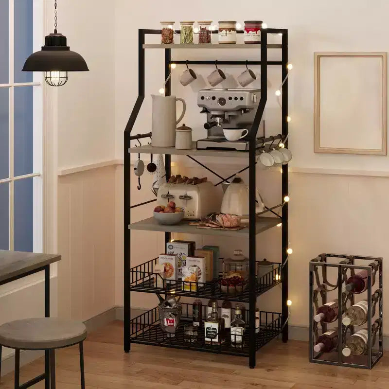 Étagère de cuisine à 5 niveaux avec panier en fil et pieds réglables, 145,8 cm de hauteur