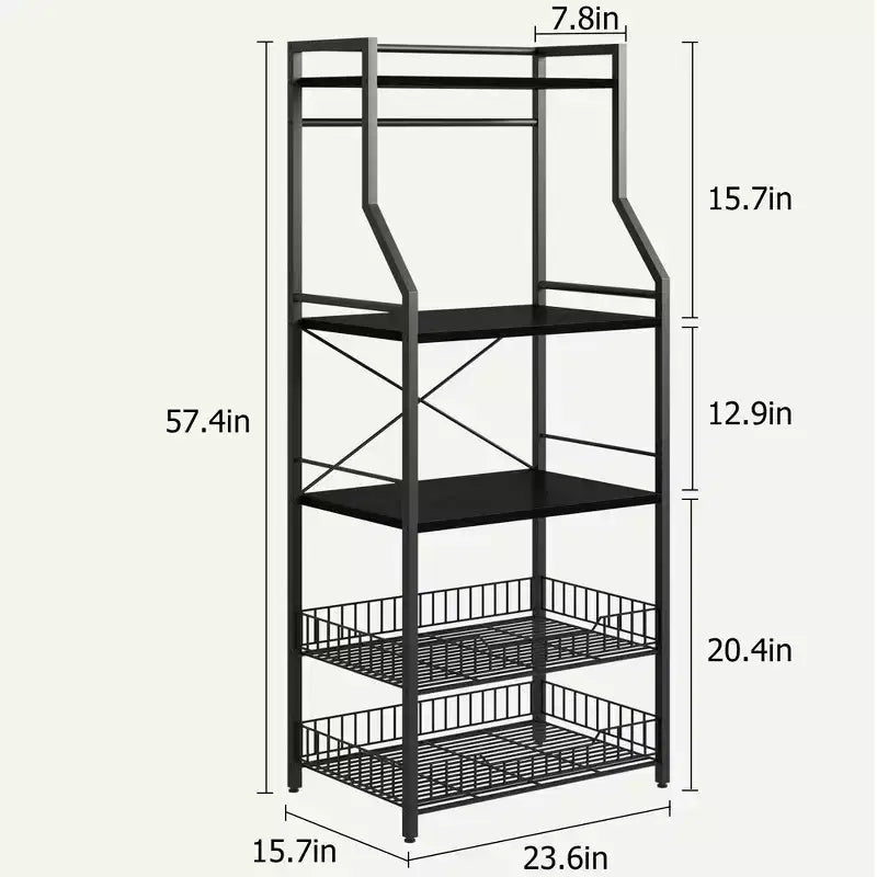 Étagère de cuisine à 5 niveaux avec panier en fil et pieds réglables, 145,8 cm de hauteur