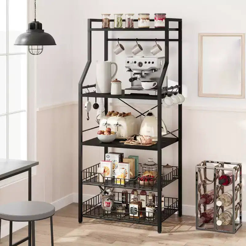 Étagère de cuisine à 5 niveaux avec panier en fil et pieds réglables, 145,8 cm de hauteur