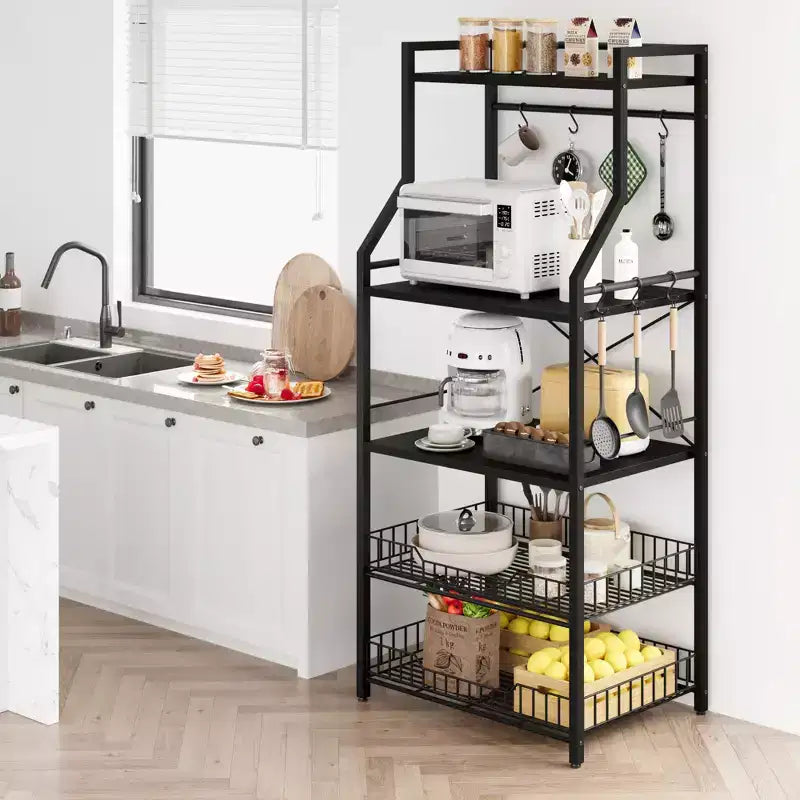 Étagère de cuisine à 5 niveaux avec panier en fil et pieds réglables, 145,8 cm de hauteur