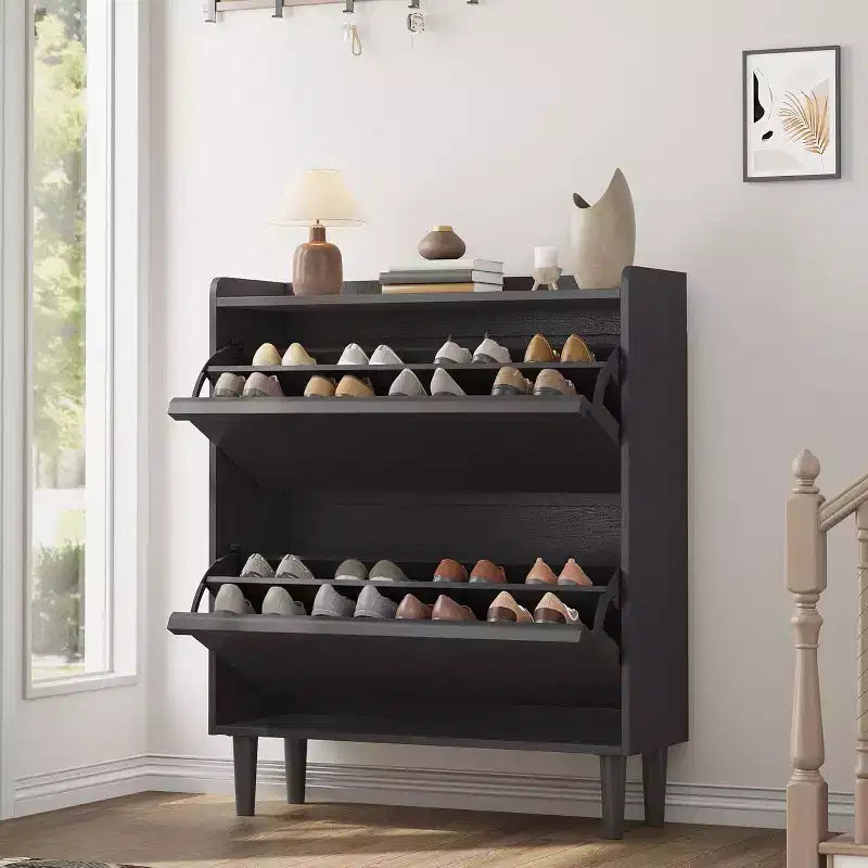Meuble à chaussures 2 tiroirs avec étagère réglable et tiroir rabattable