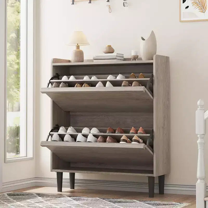 Meuble à chaussures 2 tiroirs avec étagère réglable et tiroir rabattable