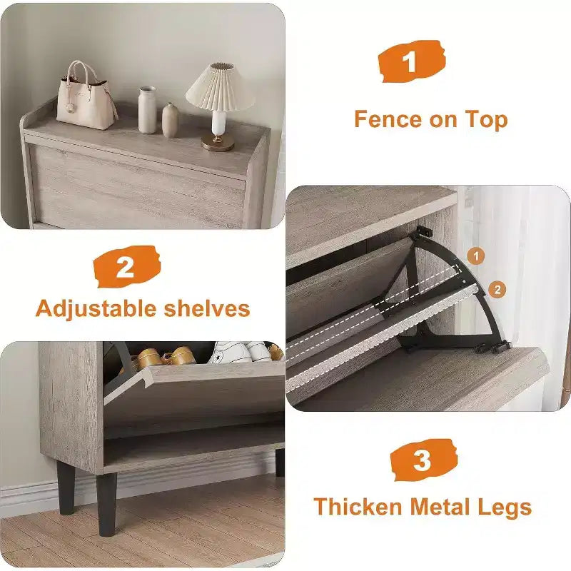 Meuble à chaussures 2 tiroirs avec étagère réglable et tiroir rabattable