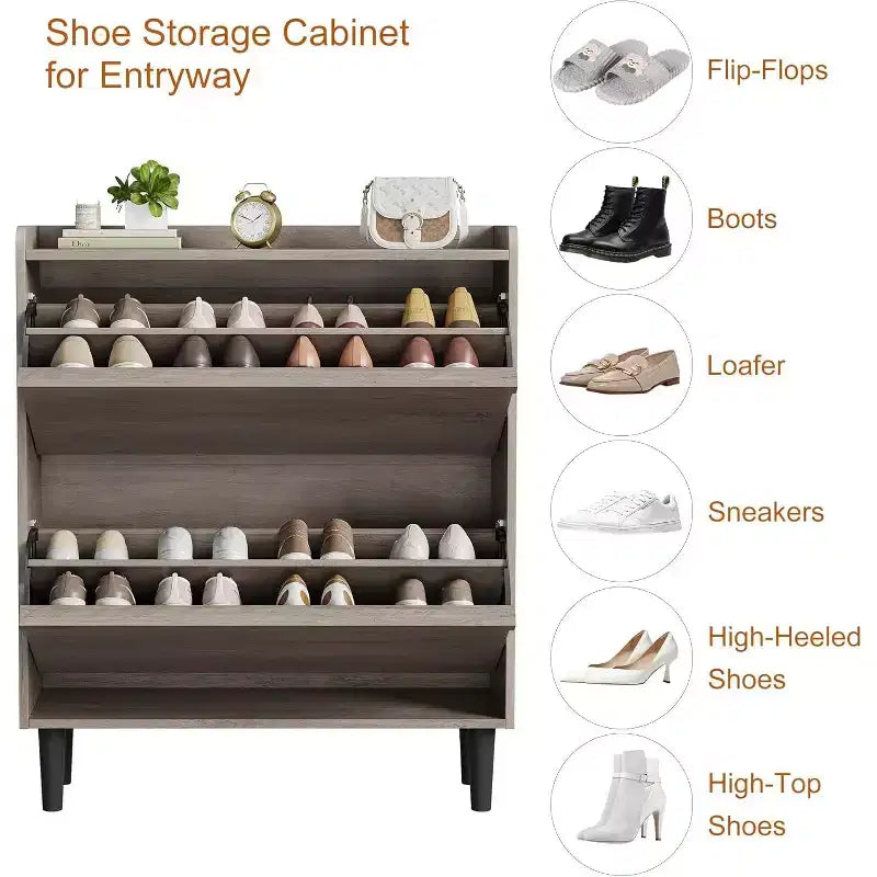Meuble à chaussures 2 tiroirs avec étagère réglable et tiroir rabattable