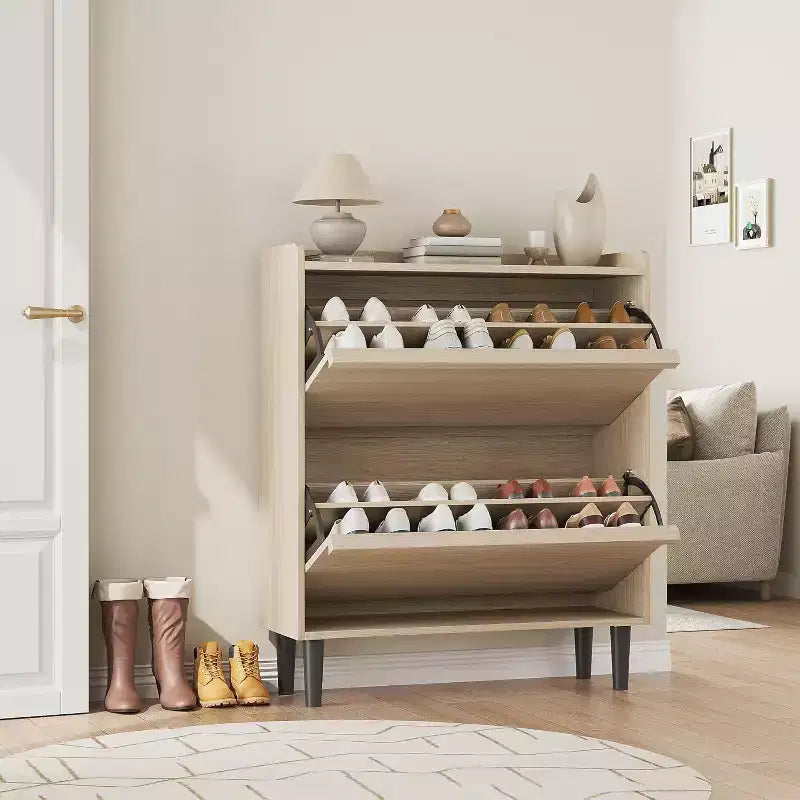 Meuble à chaussures 2 tiroirs avec étagère réglable et tiroir rabattable