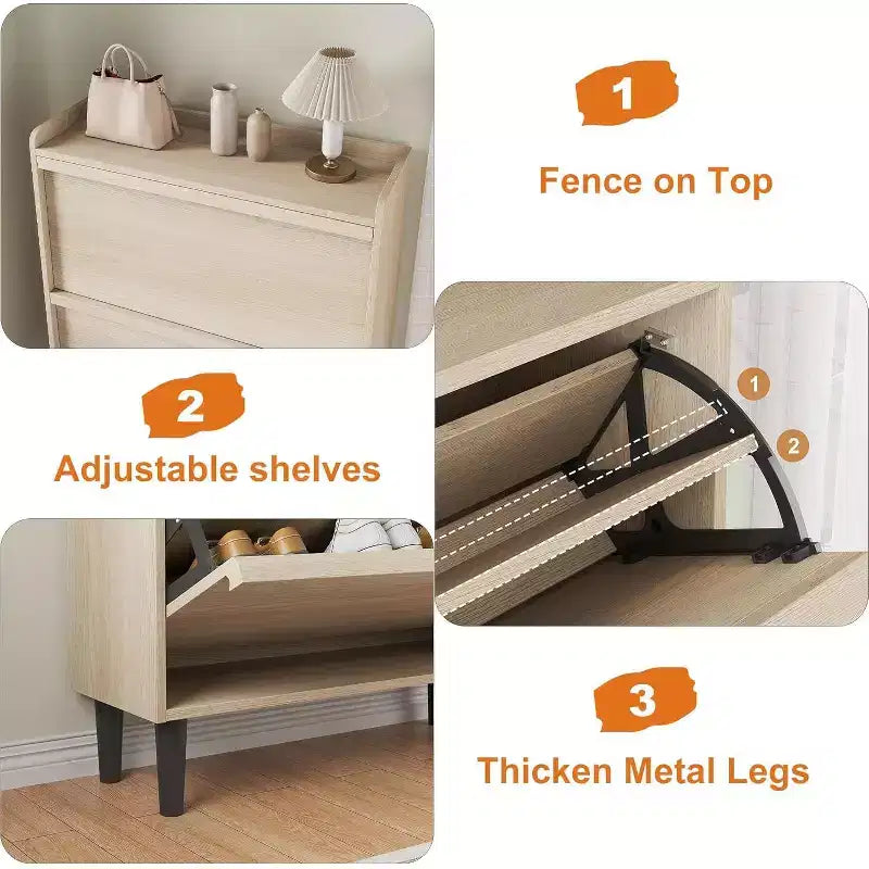Meuble à chaussures 2 tiroirs avec étagère réglable et tiroir rabattable