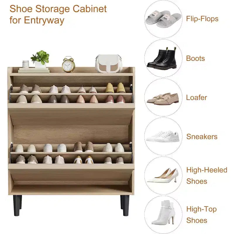 Meuble à chaussures 2 tiroirs avec étagère réglable et tiroir rabattable