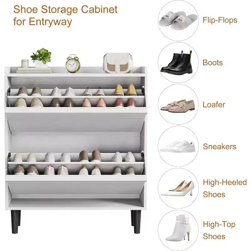 Meuble à chaussures 2 tiroirs avec étagère réglable et tiroir rabattable