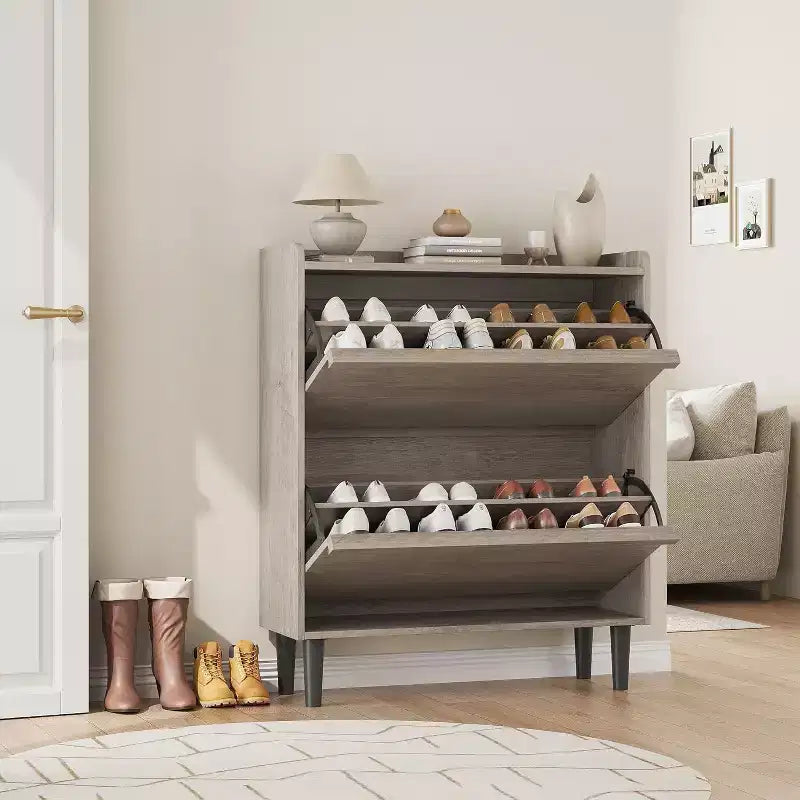 Meuble à chaussures 2 tiroirs avec étagère réglable et tiroir rabattable