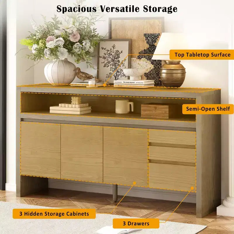 Buffet 3 portes, 3 tiroirs et étagère semi-ouverte