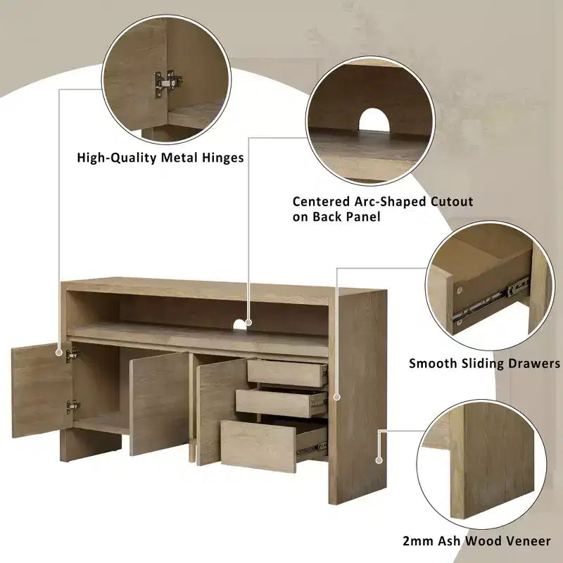 Buffet 3 portes, 3 tiroirs et étagère semi-ouverte