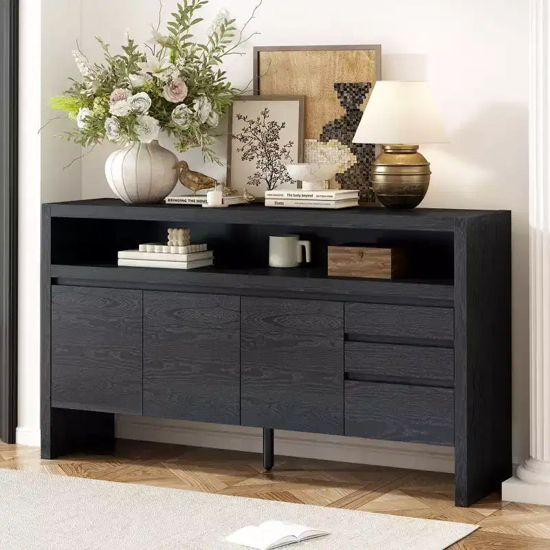 Buffet 3 portes, 3 tiroirs et étagère semi-ouverte