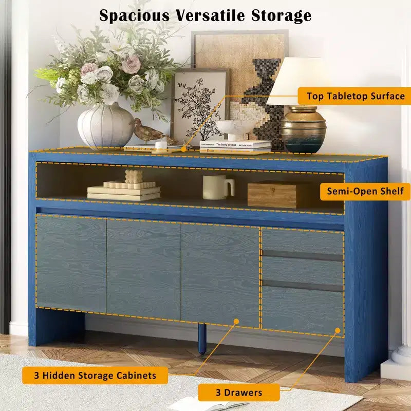 Buffet 3 portes, 3 tiroirs et étagère semi-ouverte
