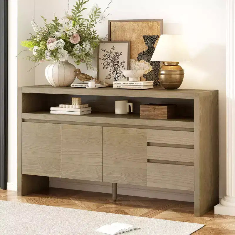 Buffet 3 portes, 3 tiroirs et étagère semi-ouverte
