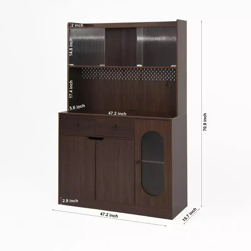 Meuble de cuisine autoportant de 180 cm avec portes vitrées et support pour micro-ondes
