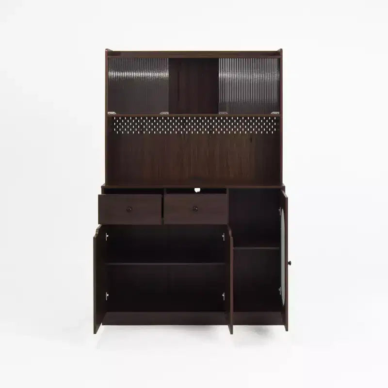 Meuble de cuisine autoportant de 180 cm avec portes vitrées et support pour micro-ondes