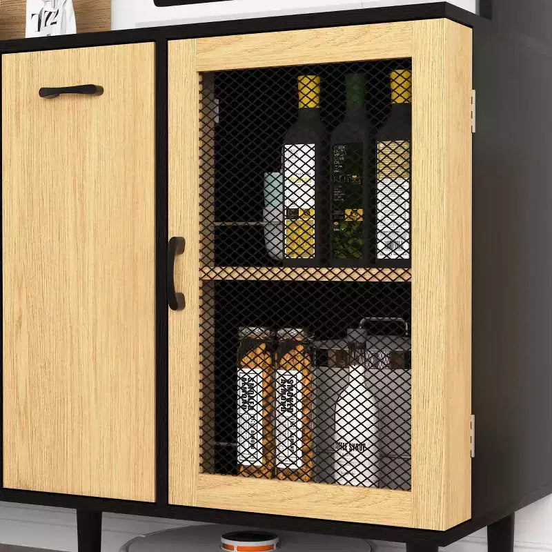 Meuble de cuisine autoportant de 180 cm avec portes vitrées et support pour micro-ondes
