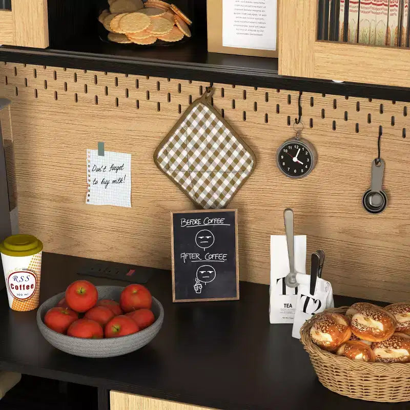 Meuble de cuisine autoportant de 180 cm avec portes vitrées et support pour micro-ondes