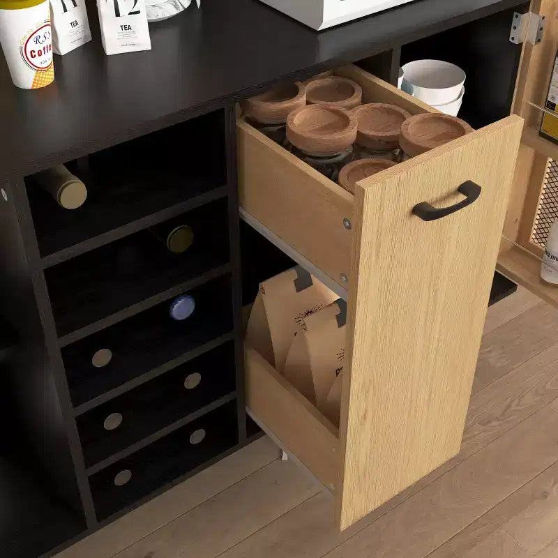 Meuble de cuisine autoportant de 180 cm avec portes vitrées et support pour micro-ondes