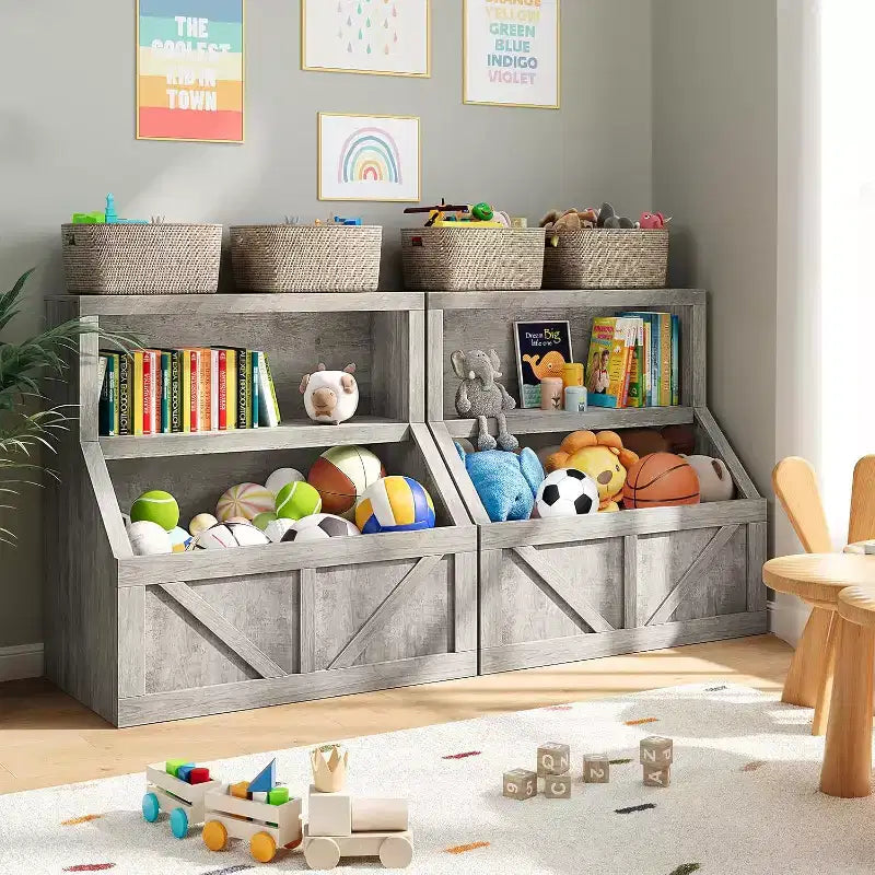 Bibliothèque pour enfants à 2 niveaux et meuble de rangement avec étagères