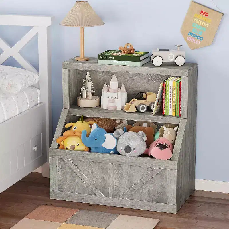 Bibliothèque pour enfants à 2 niveaux et meuble de rangement avec étagères