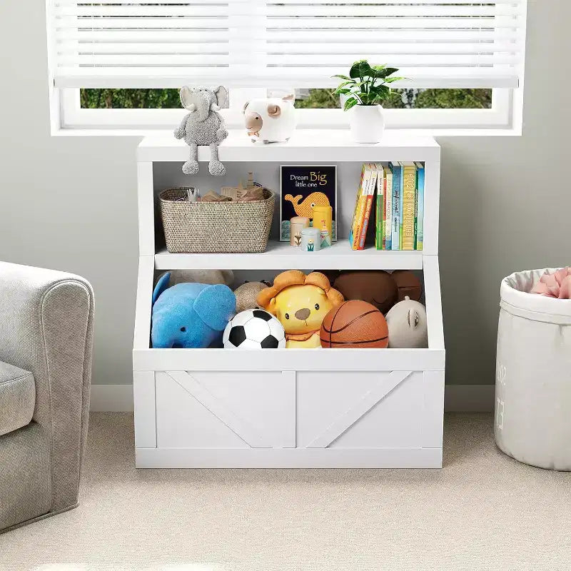 Bibliothèque pour enfants à 2 niveaux et meuble de rangement avec étagères