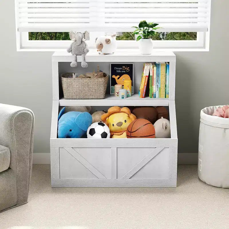 Bibliothèque pour enfants à 2 niveaux et meuble de rangement avec étagères
