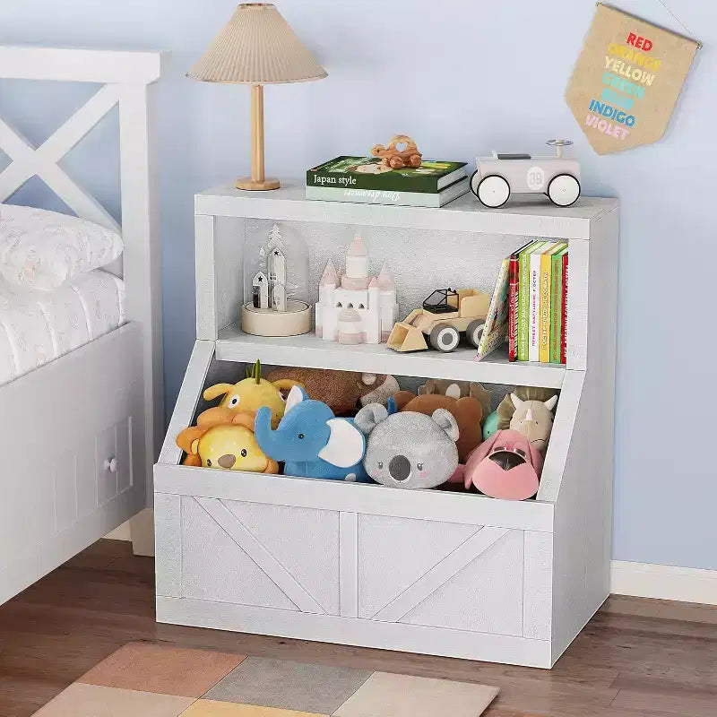 Bibliothèque pour enfants à 2 niveaux et meuble de rangement avec étagères