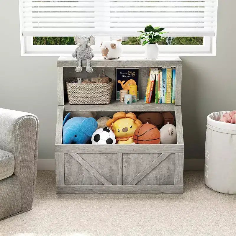 Bibliothèque pour enfants à 2 niveaux et meuble de rangement avec étagères