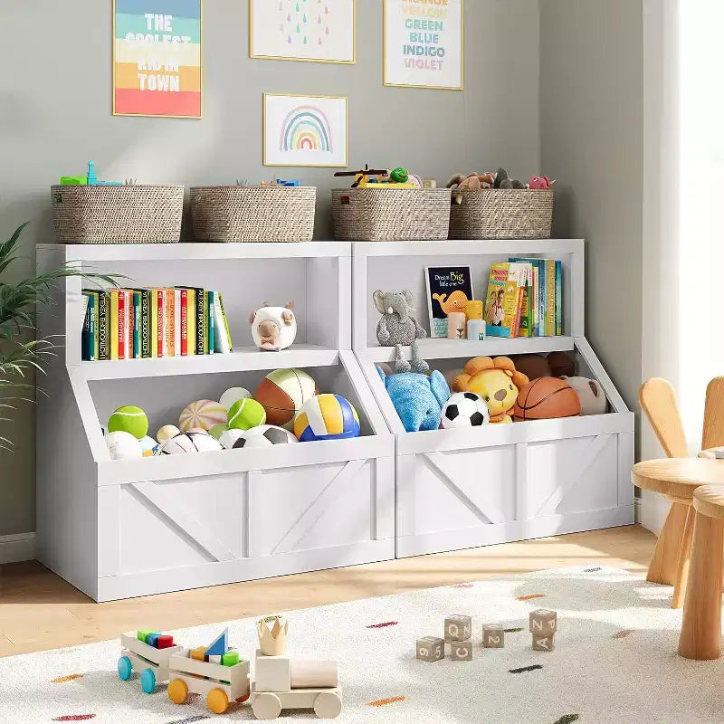 Bibliothèque pour enfants à 2 niveaux et meuble de rangement avec étagères