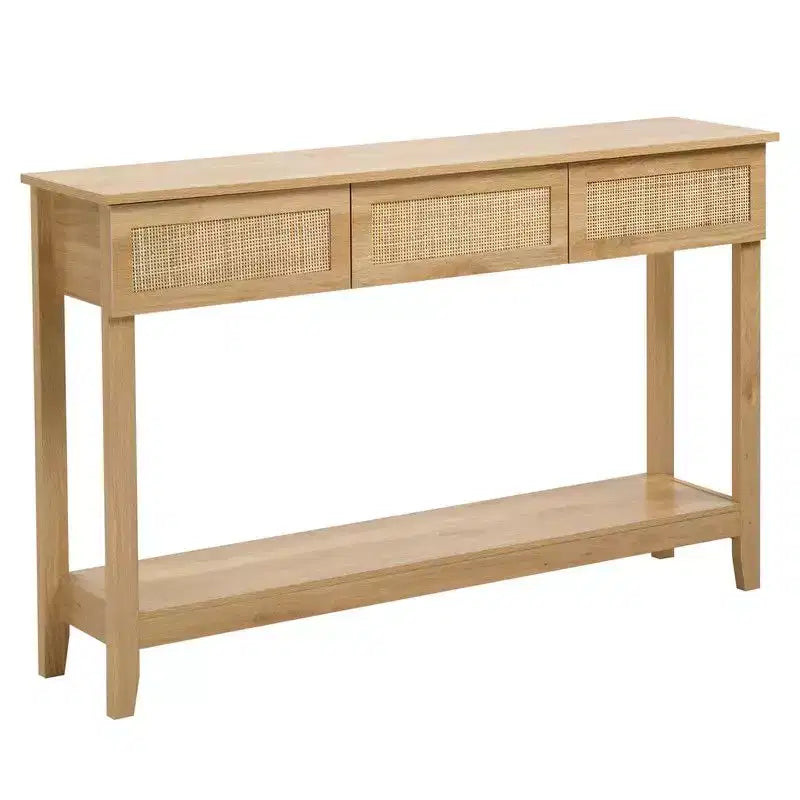 Wooden 2 tier 3 drawer MDF 130*30*81cm Rattan Entryway Table