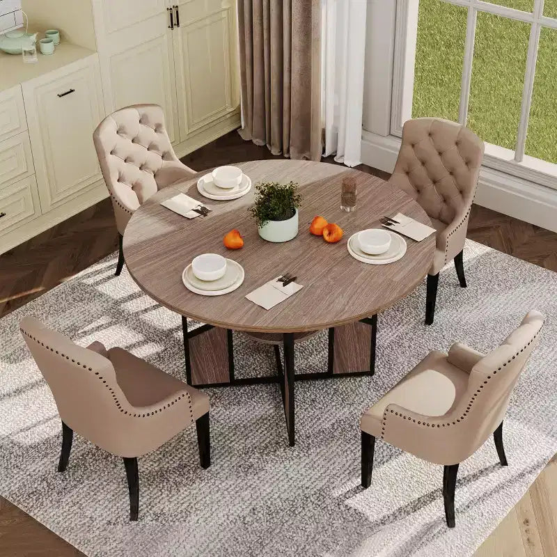 Table à manger ronde de 151,4 cm avec étagère de rangement, base croisée en métal, plateau étanche