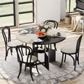 Acekool 59.6 Round Dining Table for 46, Modern Industrial, Storage Shelf, Waterproof Top, Metal Cross Base, Easy Assembly